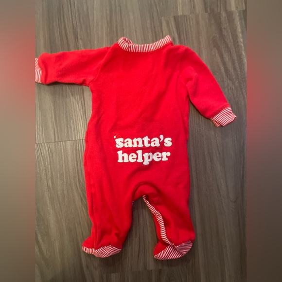 Carter's Cozy Red Footie One Piece Santa’s helper with snap buttons size 3M - Picture 2 of 5